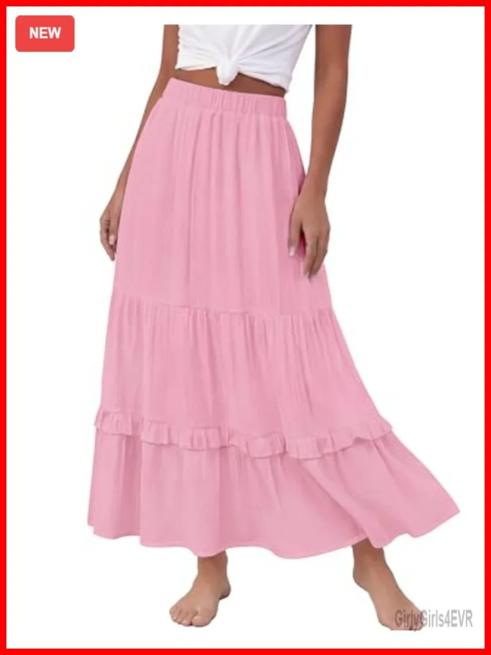 Ruffle Tiered A-Line Maxi Skirt Elastic High Waisted Flowy Long Skirt